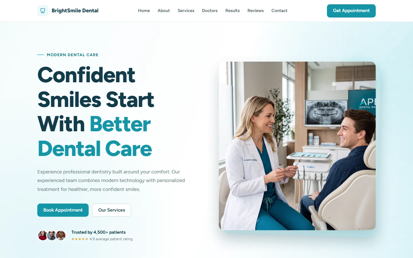 BrightSmile Dental modern dental practice website homepage