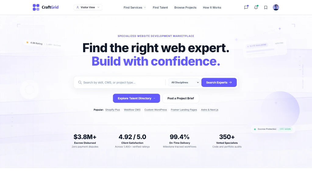 CraftGrid specialized website development marketplace homepage