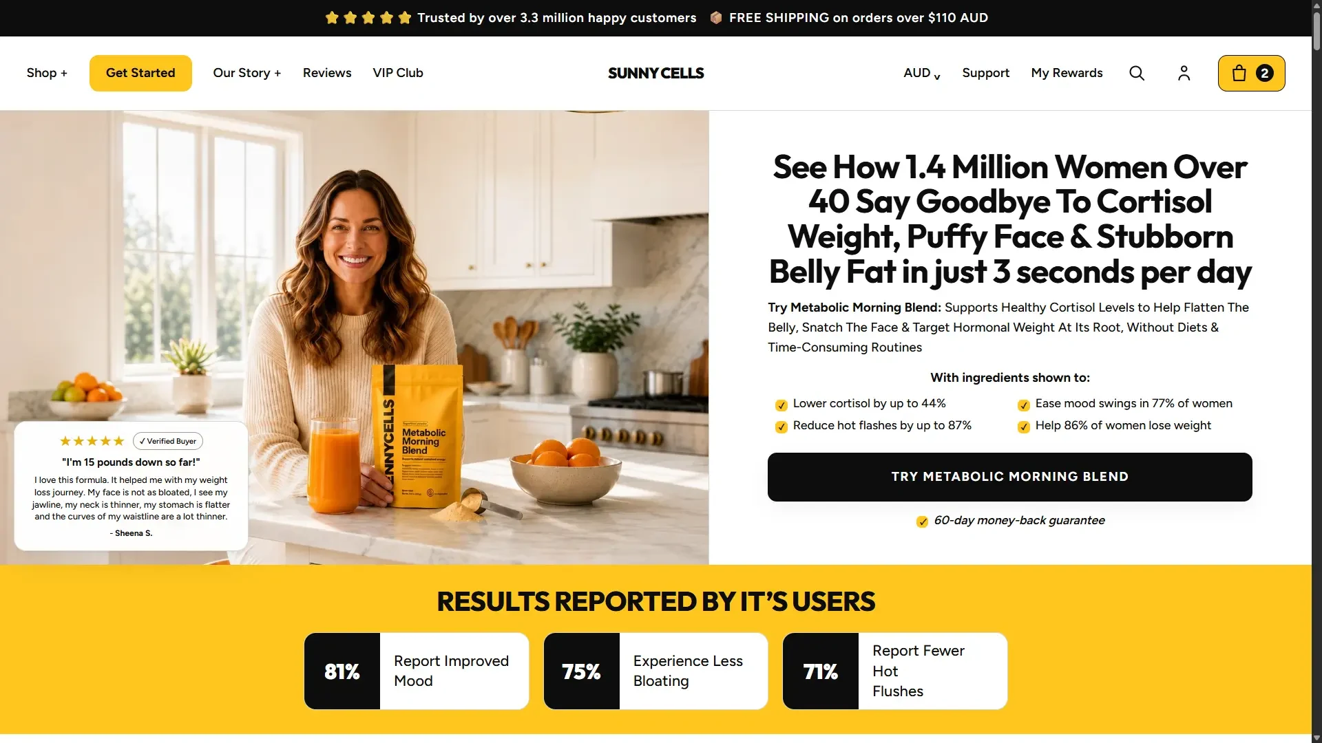SunnyCells wellness ecommerce website homepage