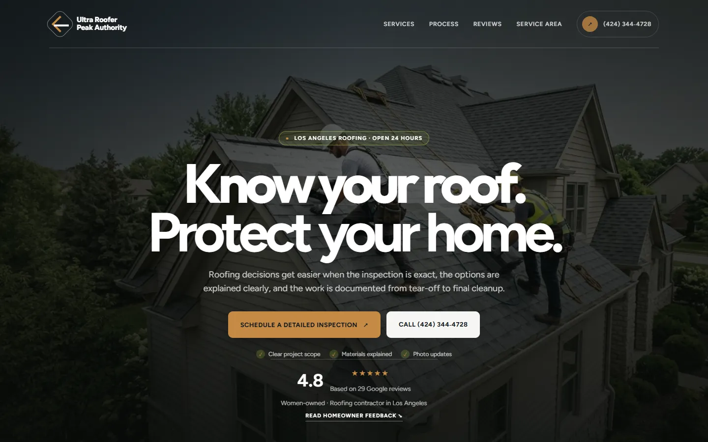 Ultra Roofer Peak Authority Los Angeles roofing website homepage